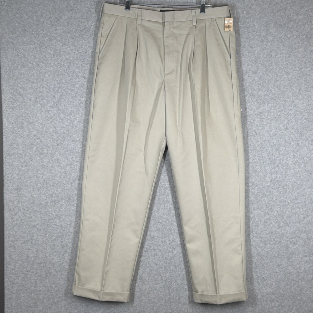 NWT DANIEL GRAY MEN'S PANTS CLASSIC KHAKI  Pleated Cuffed 100% Cotton 38 x 32